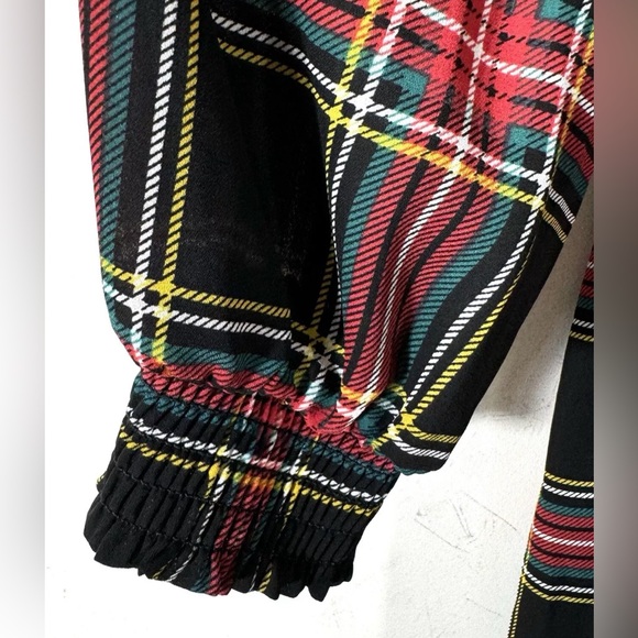 J Crew Black Red Tartan Plaid Ruffle Neck Peasant Midi Christmas Dress Size: 2 - Picture 10 of 10
